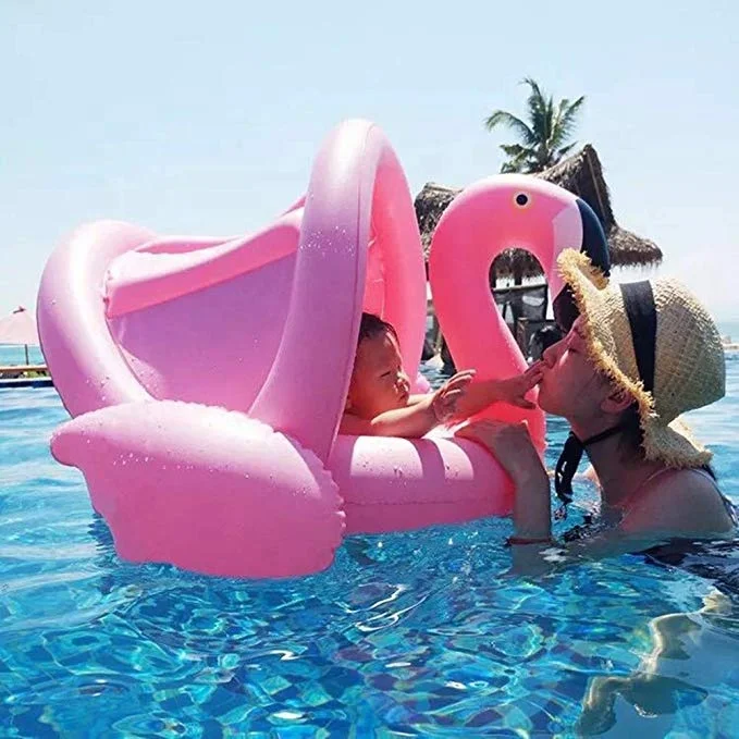 Baby Pool Float with Canopy,Flamingo Inflatable, Swimming Ring Swimming Pool Sunshade Toys for Baby