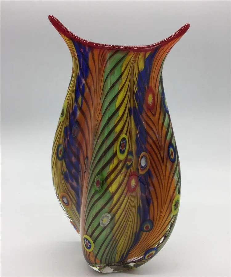 Exquisite Hand Blown Glass Murano Art Style Vase Multicolor