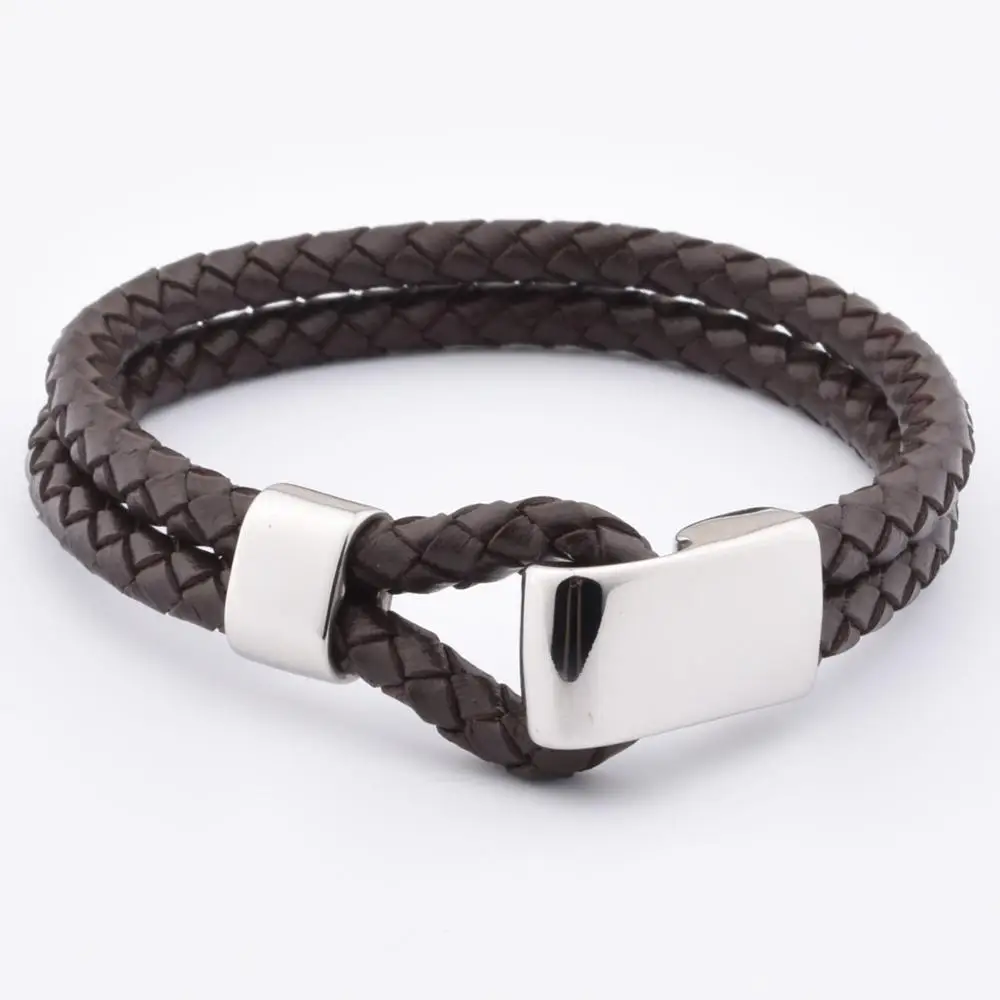 Factory Hot Sale Large Mens Navy Leather Steel Hook Clasp Latest Bracelet For Teenager Men