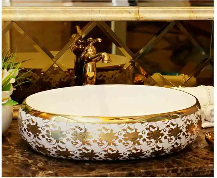 Oval Bathroom Lavabo Ceramic Counter Top Wash Basin Cloakroom Hand Painted Vessel Sink bowl