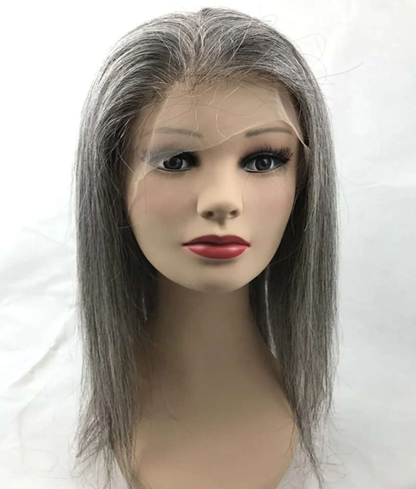 Fashion Personalized Wig Hidden Knots Gray Color 16inch Light Density  Human Hair Full Lace Wigs with Baby Hair