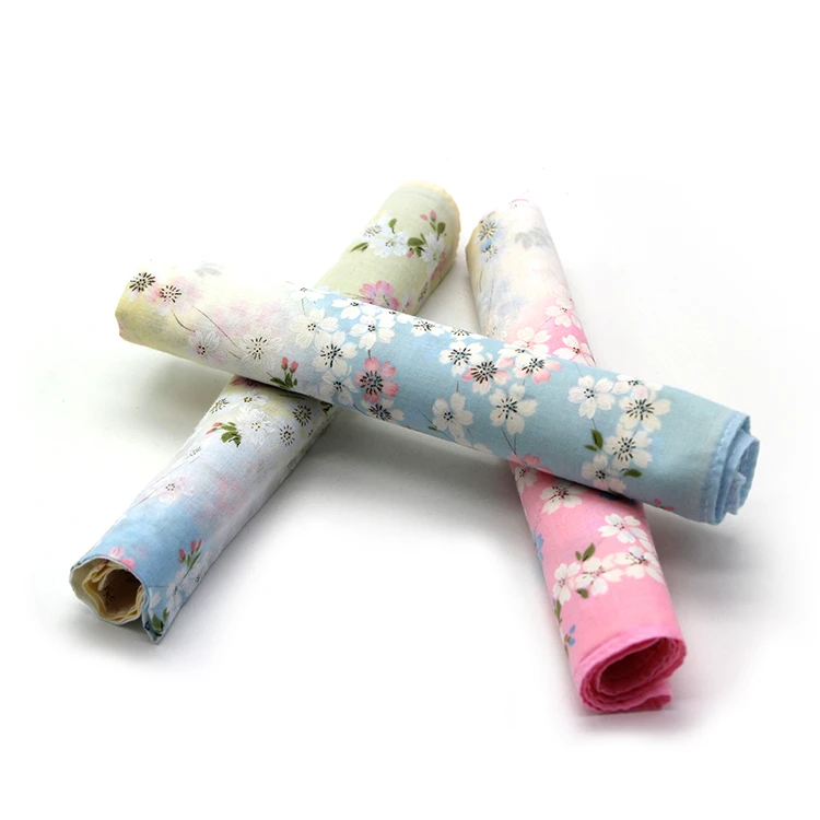 customized beautiful flowers printed cotton ladies handkerchief