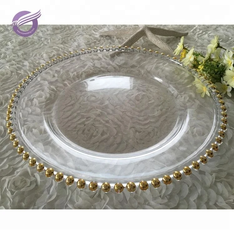 tableware thermocol machine dinner round clutch gold beaded glass charger plate