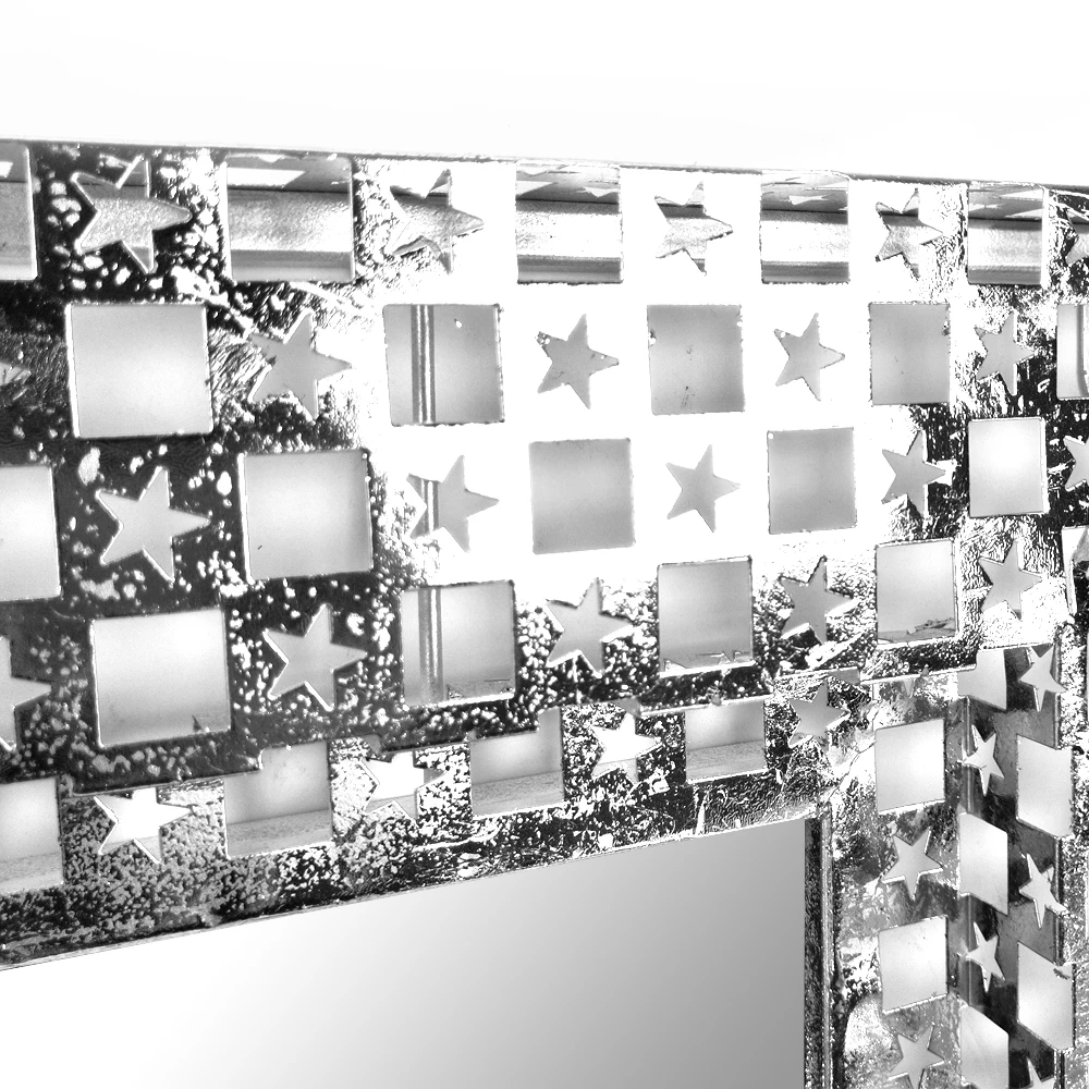 23 inch 58cm square sliver wall mounted metal frame mirror decorative star pattern for  living room