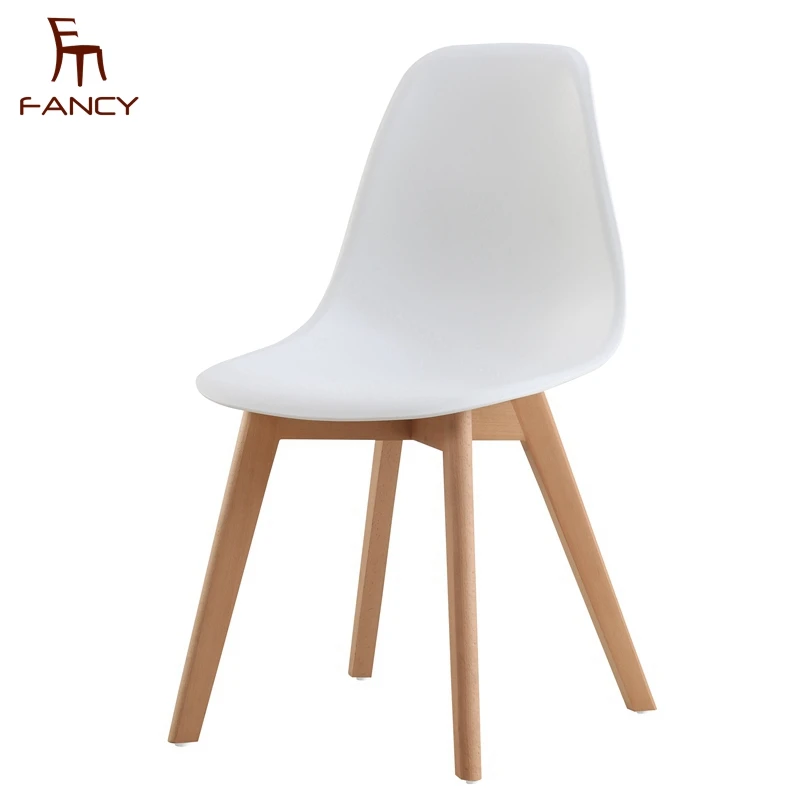 Hot selling modern kitchen plastic dining chair with wooden legs