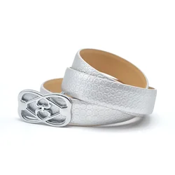Carosung Wholesale 25mm Custom Pattern Designers Metal Plate Buckle Silver PU Vegan Leather Dress Belts Women Fashion Belt