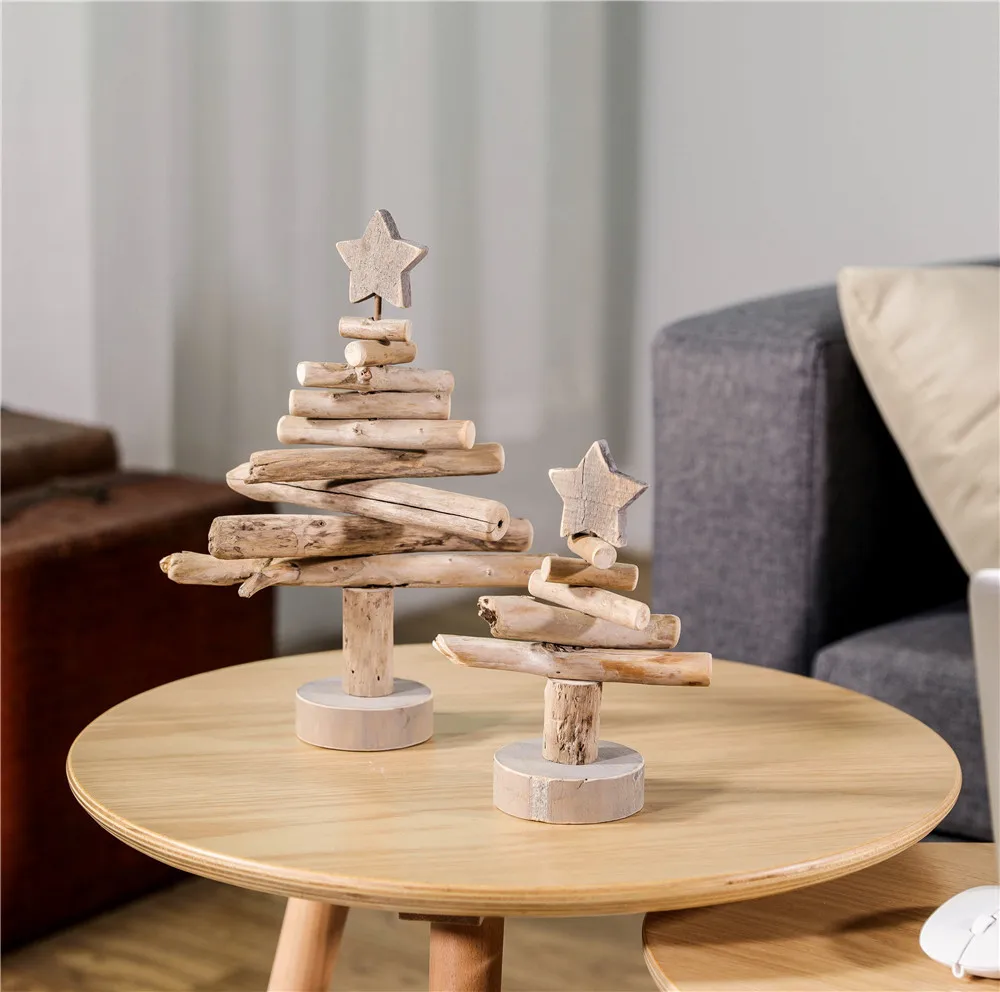Natural Beach Driftwood Decor Christmas Display Tree on Wood Stand