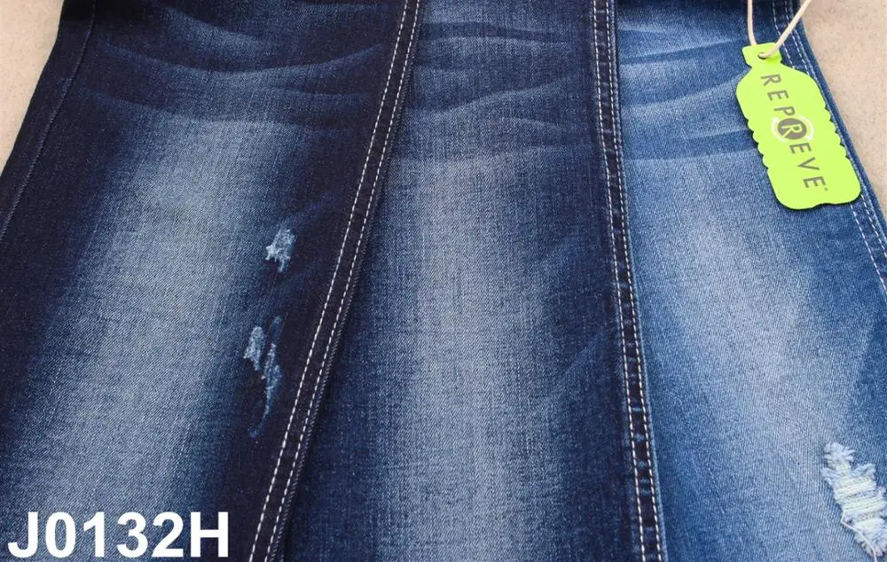 Repreve denim fabric recycled material plastic bottle dark blue slub jeans fabric