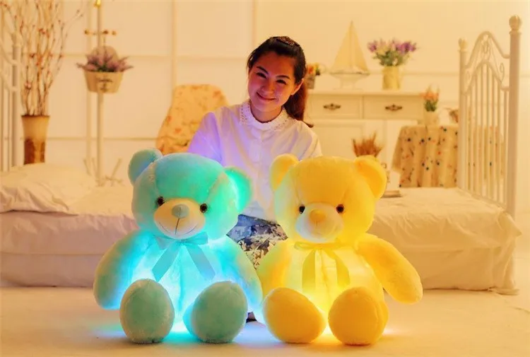 custom manufacture LED flash light bear cotton kawaii soft musical baby stuffed plush toy with sound
