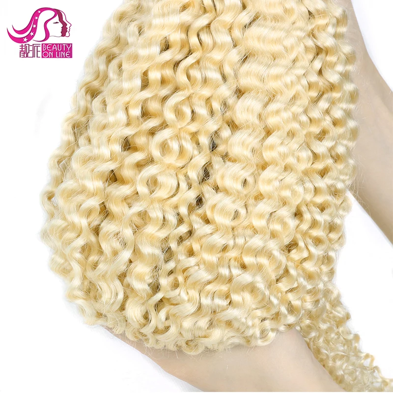 Double Drawn 100% Human Hair Kinky Curly Bundles Wave European/russian 613 Blonde Hair Brazilian Support Color 613 Virgin Hair