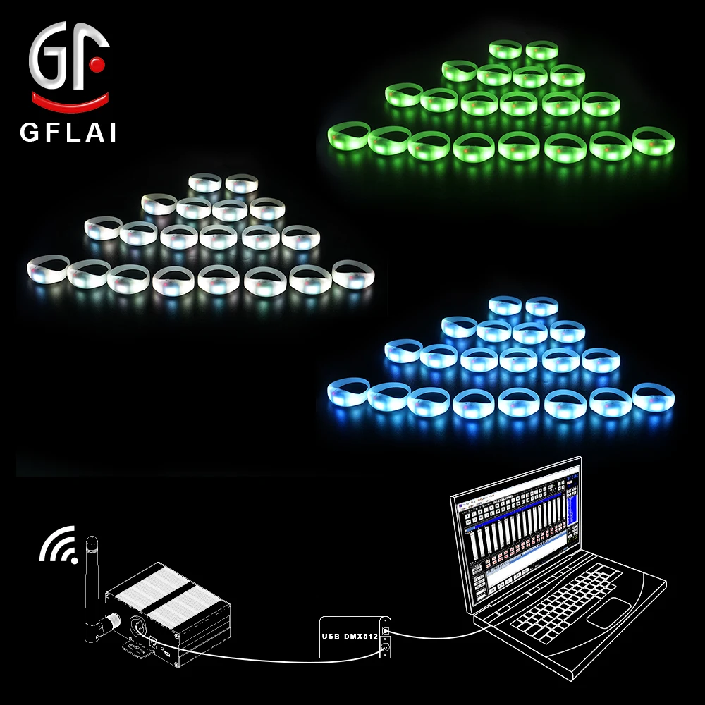 GFLAI мигающий светодиодный браслет с дистанционным управлением, Индивидуальный Светодиодный браслет