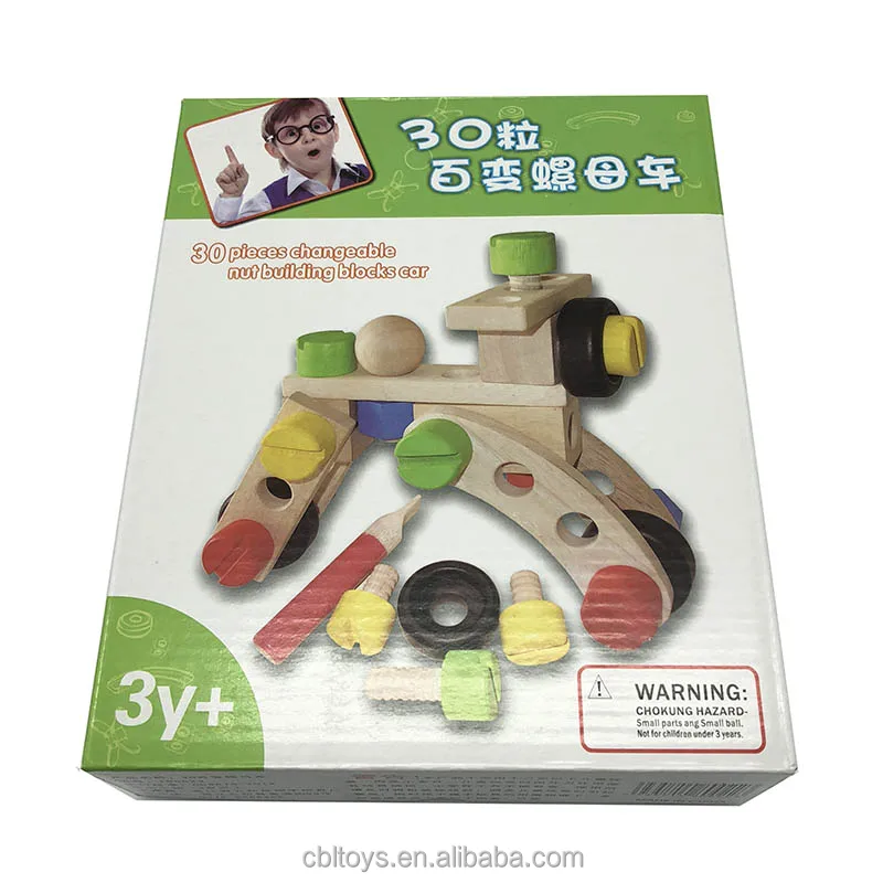 Wooden toys 30 pieces changeable nut building blocks car for kids CBL3106