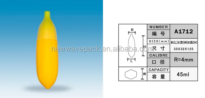 45/80ml yellow banana shape plastic lotion bottle/hand cream packaging tubes container