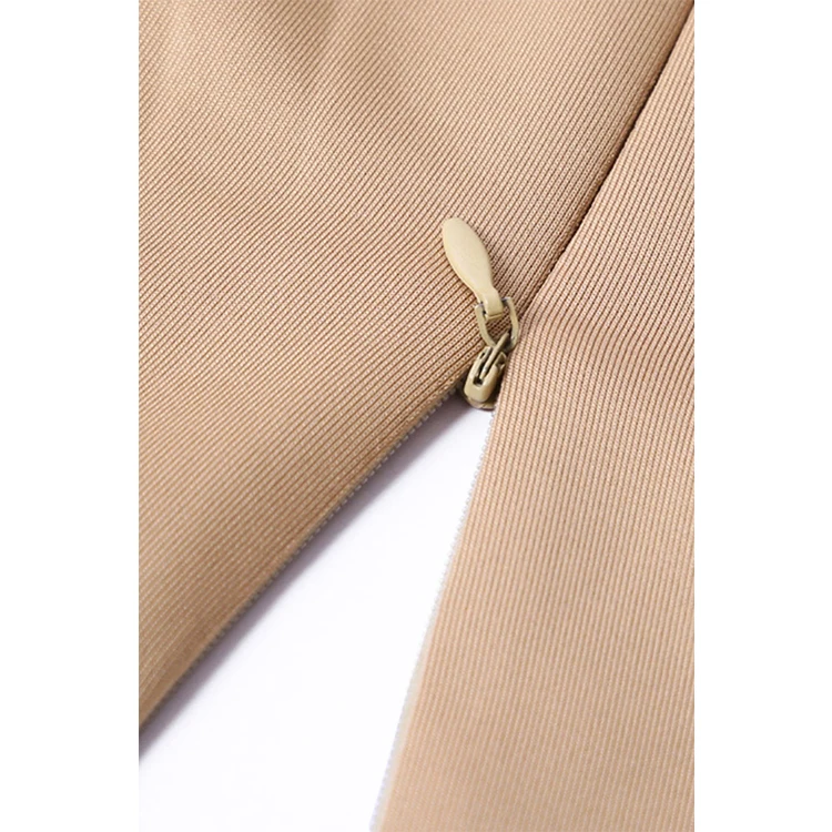 
Khaki Button Detail Elegant Women Formal Dresses Ruched Asymmetric Midi Dress For Office Ladies 