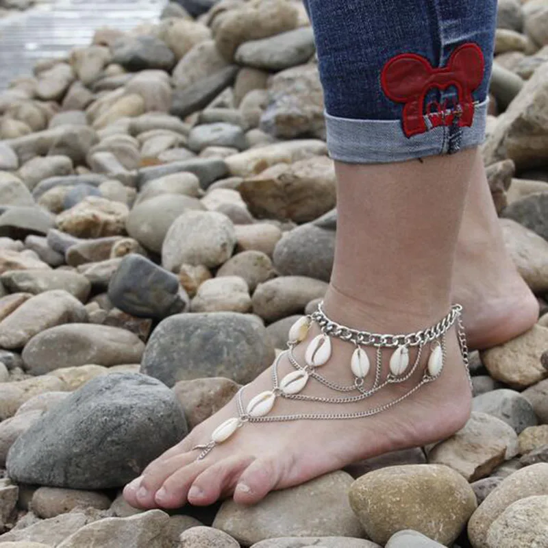 
2017 Fashion Shell Silver Chains Body Jewelry Anklet With Toe Ring 