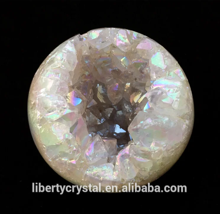 Natural Angel Aura Quartz Geode Sphere Smiling Crystal Cluster Ball