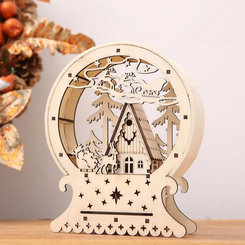 2021 New Products LED light deer cart creative Christmas Gift luminous wooden house Model