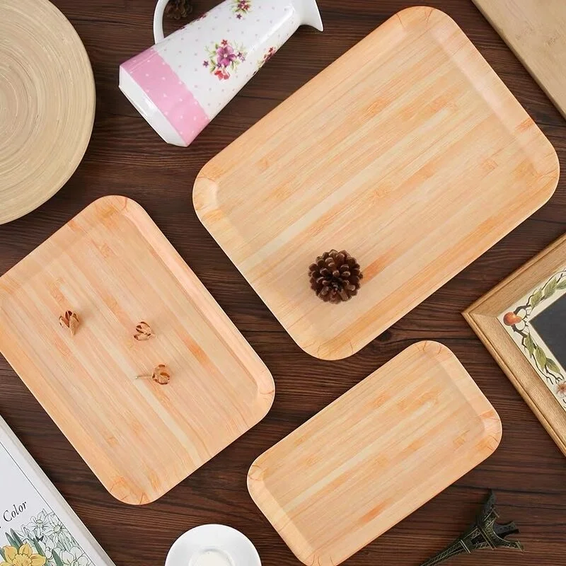 Wooden new design stackable plastic melamine trays for restaurant