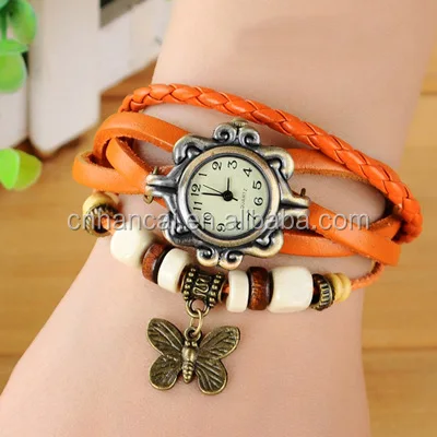 Women Casual Vintage Multilayer Butterfly Faux Leather Bracelet Wrist Watch Ladies Female Clock Montre Femme Relogio Hot