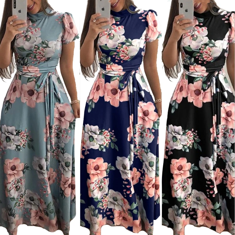 Wholesale Modern Stylish Woman Clothing Ladies Floral Print Long Maxi Dress