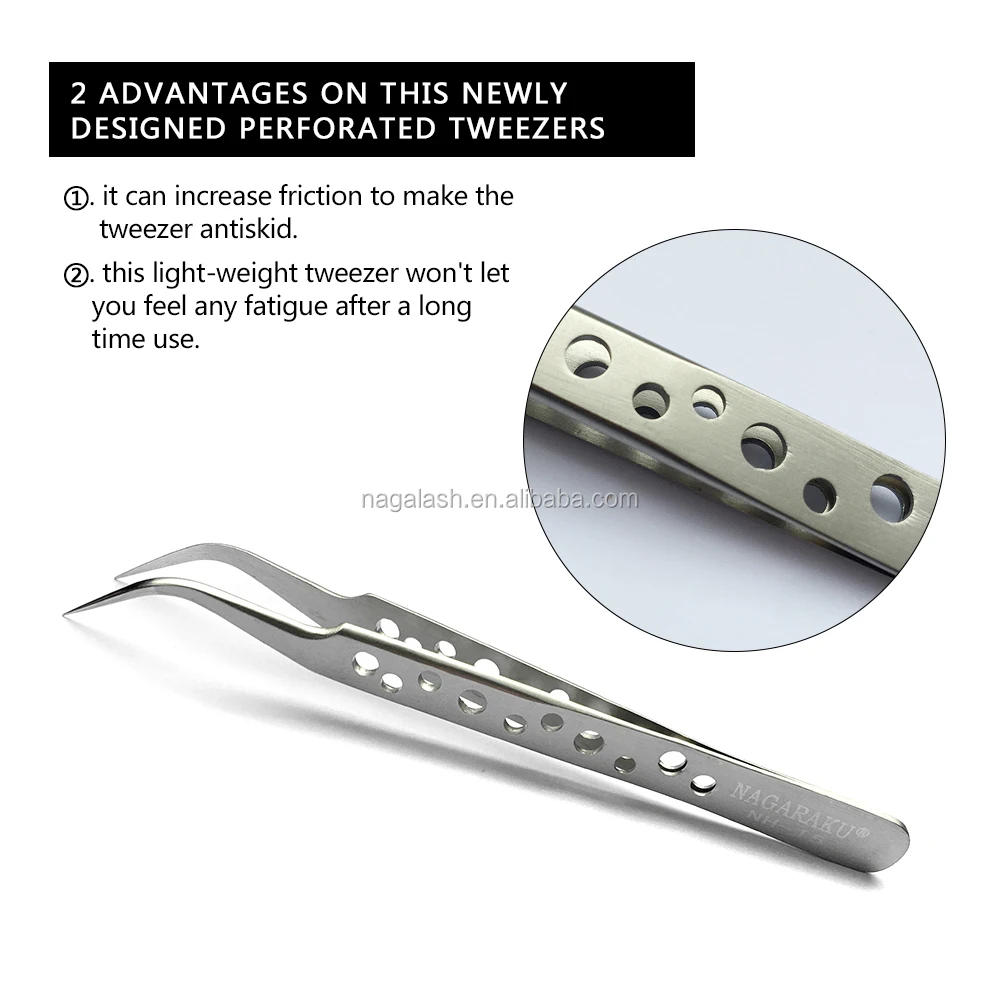 
NAGARAKU 2pcs set straight and curved eyelash extention tweezers 