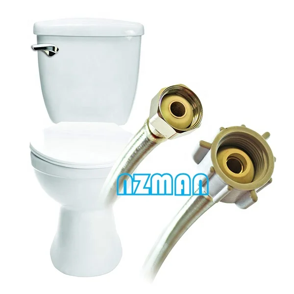 NZMAN Braided Stainless Hose,Black/White Toilet Supply Hose,F 1/2-Inch FIP by 7/8-Inch Ballcock by 12-Inch Toilet Connector