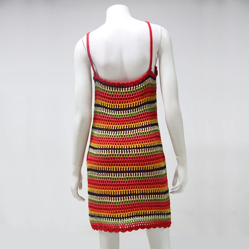 
Summer Women Colorful Sexy V Neck Cotton Short Dress Slim Spaghetti Strap Crochet Dress Elastic Backless Tassel Mini Dresses 