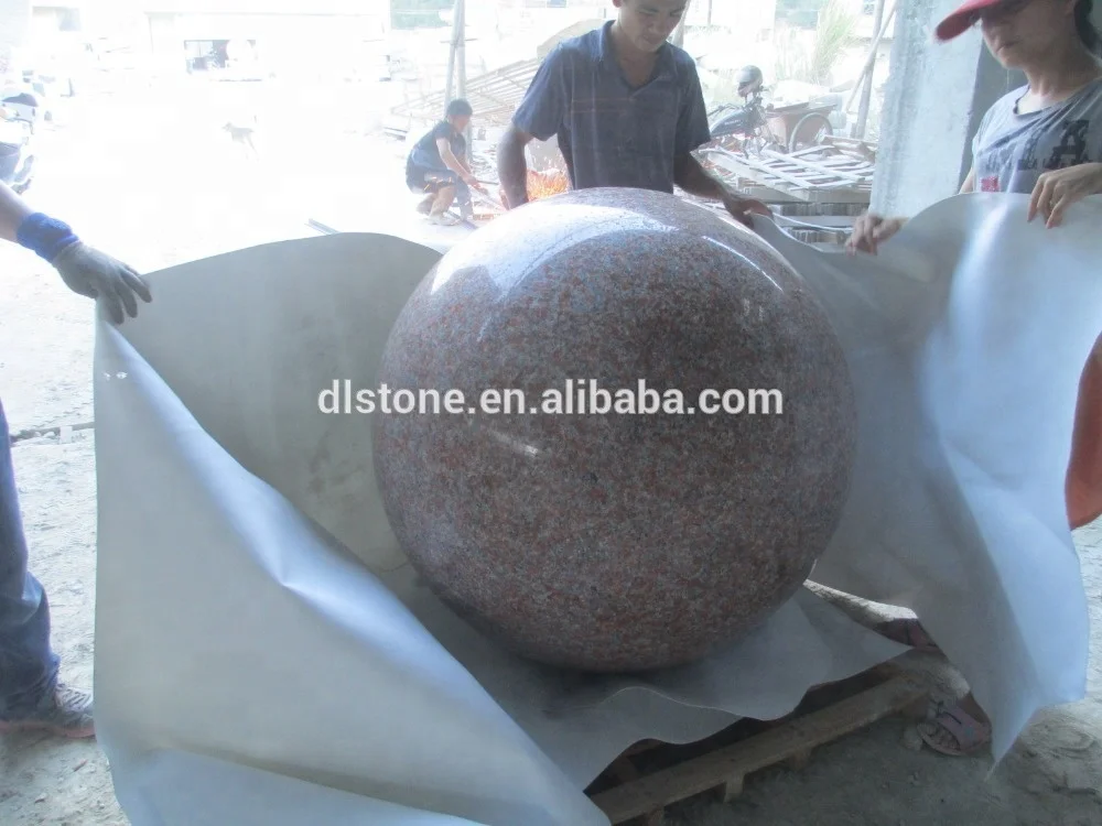 Large Rotating Red Granite Ball Fountain
