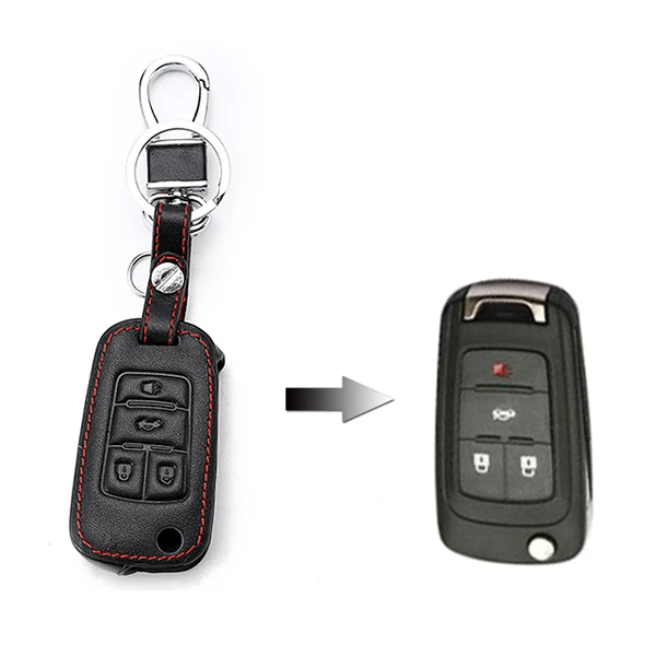 Leather Car Key Case For Opel Antara Chevrolet Captiva Folding Remote Fob Shell Cover Keychain Protector Bag Auto Accessories
