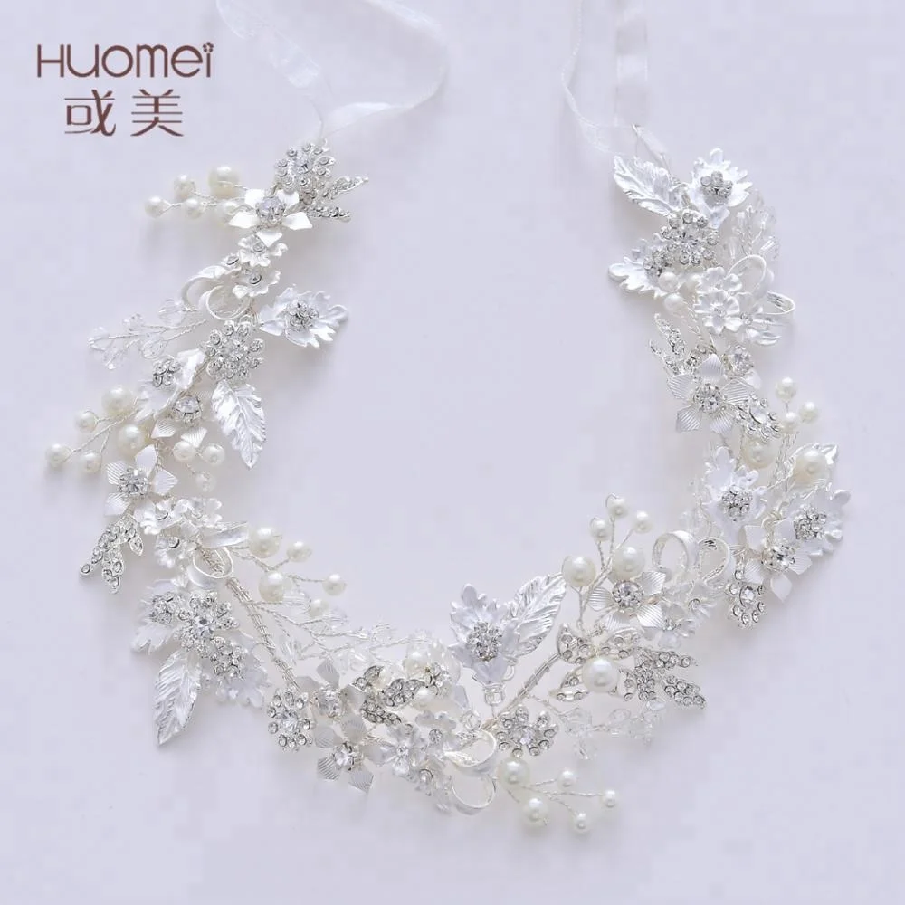Wholesale Wedding Crown Tiara Rhinestone Silver Leaf Bridal Hair Vine Flower Headpiece For Women