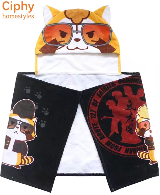 
Carton design 100% cotton velour terry digital photo print hooded towel for children baby 