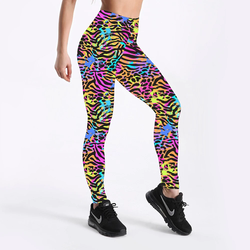 Wholesale OEM Colorful Leopard Leggings 92% Polyester 8% Spandex Double Brushed Milk Silk 3D Printed Plain Leggings