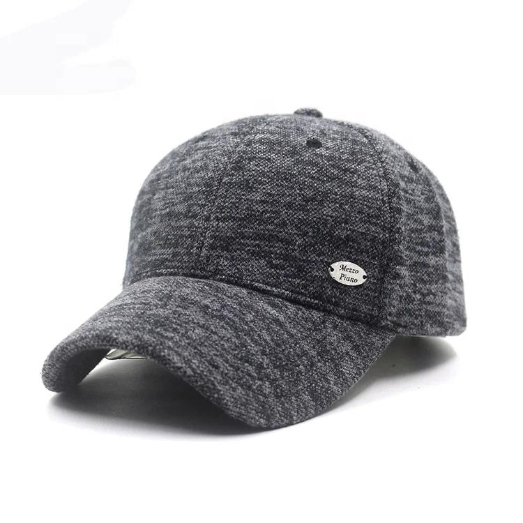 Wholesale high end jersey knitted cotton sport 6 panel dad baseball cap with metal badge