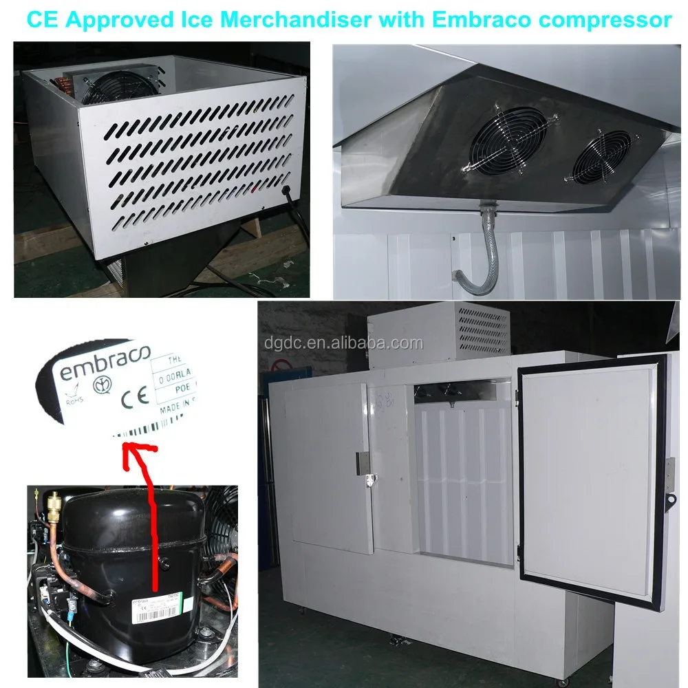 Gas Station Indoor Display Bagged Ice Storage Freezer With 2 Glass Door or Solid Doors