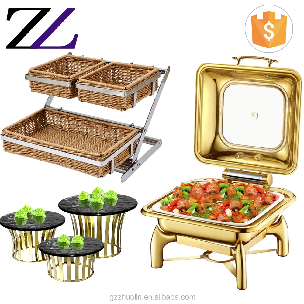 Buffet elevation catering supplies decorative royal metal food rack luxury buffet display riser black plate slate cake stand