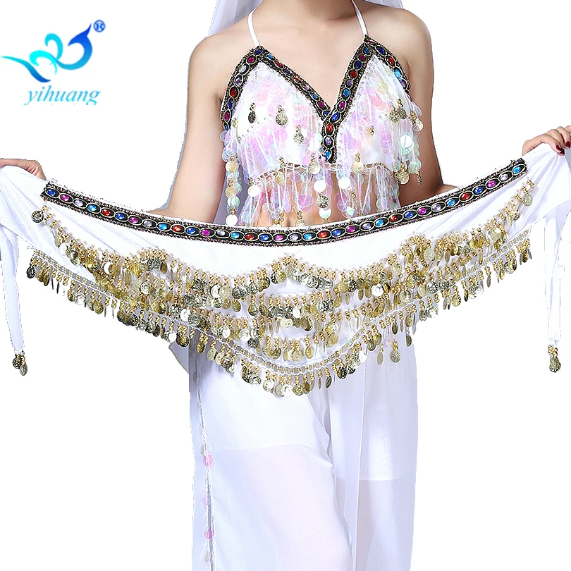 High Quality 2019 Hot Sale Sexy Gold Coins Belly Dance Hip Scarf Halloween Hip Skirt Women & Girls Indian Belt 12 Colors