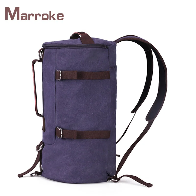 Marroke Outdoor Cylinder Shape Sport Cotton Canvas Waterproof Leisure Duffle Travel Backpack Bag