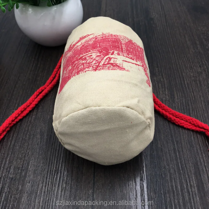 Cotton Linen Drawstring Pouch With Round Bottom