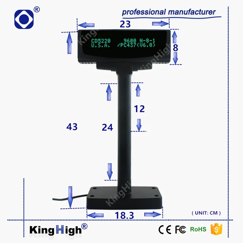 POS Customer Display Unit RS232 Port POS System VFD Display KPD220V6-R