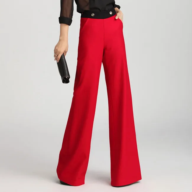 Winter Wool Ladies Wide Leg Palazzo Pants Suspenders Pants