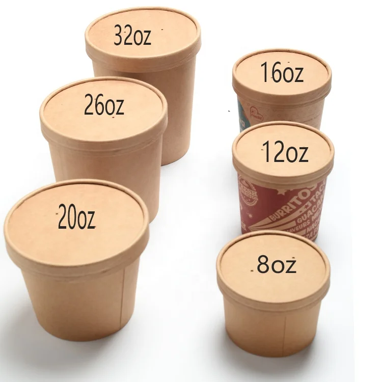 Custom printed disposable hot soup bowls/kraft paper soup cup/ice cream cup