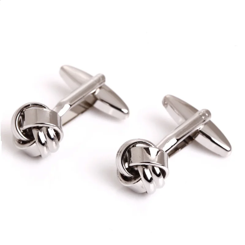 Серебристые, черные запонки с узлом, мужская рубашка, медная Новинка, закрученные Дизайнерские пуговицы для манжет, ювелирные изделия для свадьбы и помолвки