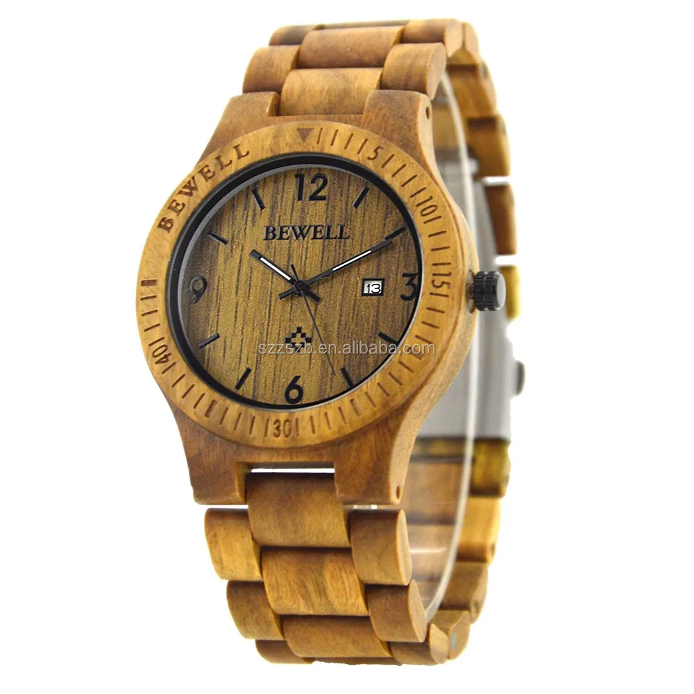 Bewell golden wood watch with japanese movement watch time