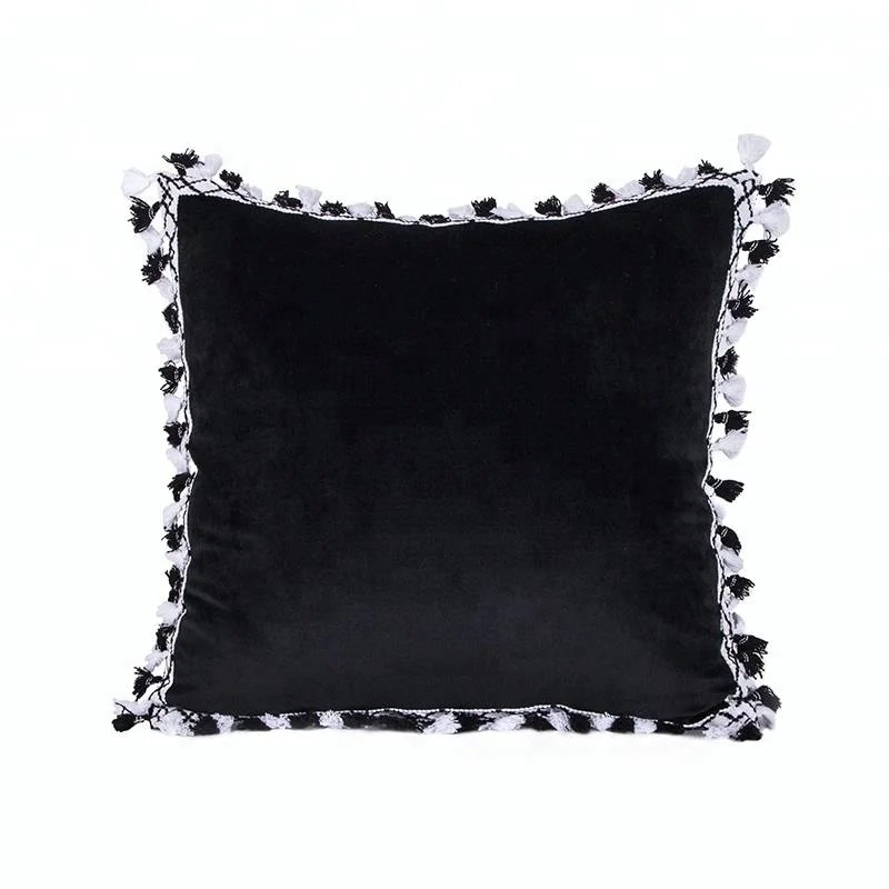 China Spun Wholesale Sofa Cover Polyester micro Italian Super Soft Velvet Fabric Cushion Cover with tassel fringe trim
