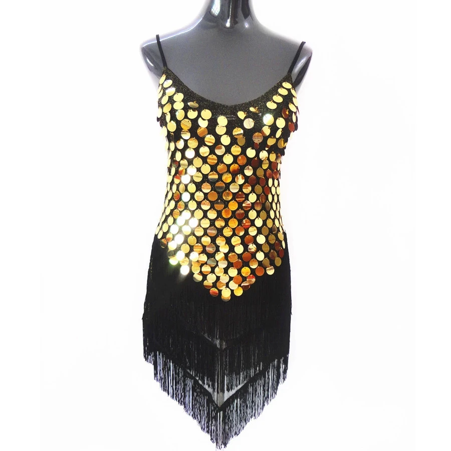 2019 Discount Hot Sale Sleeveless Stage Red Tassels Sequins Adult Dance Wear