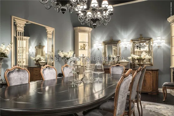 Elegant Design Hand Carved Oval Dinner Table With Chairs, Unique Design Dinning Table For Eight Castle Dinning Room Furniture