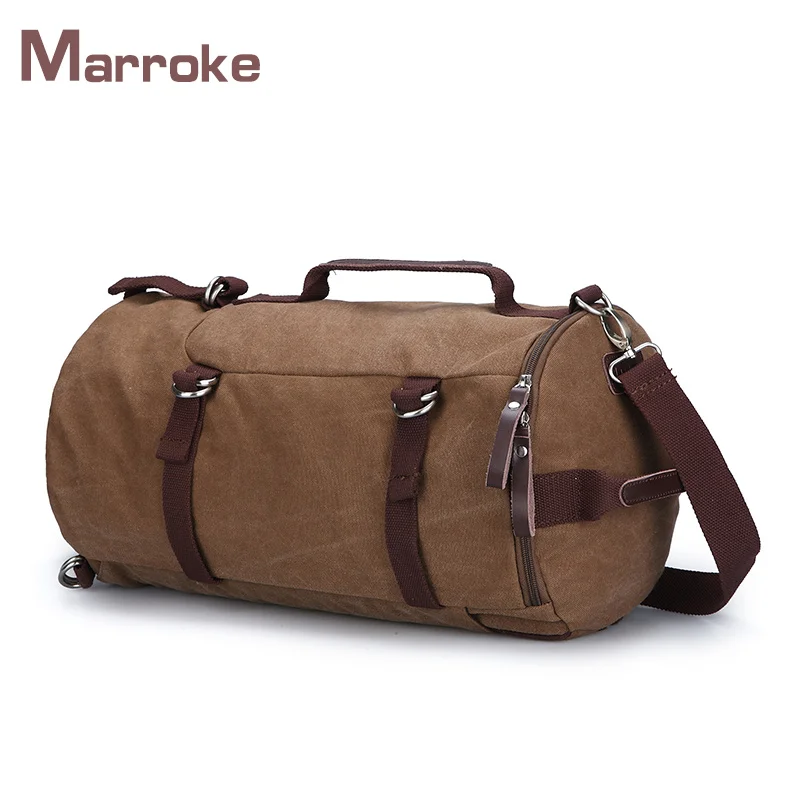Marroke Outdoor Cylinder Shape Sport Cotton Canvas Waterproof Leisure Duffle Travel Backpack Bag