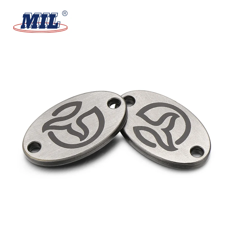 Custom High Quality 2 Hole Sew Clothing Metal Brand Logo Labels For Handbags