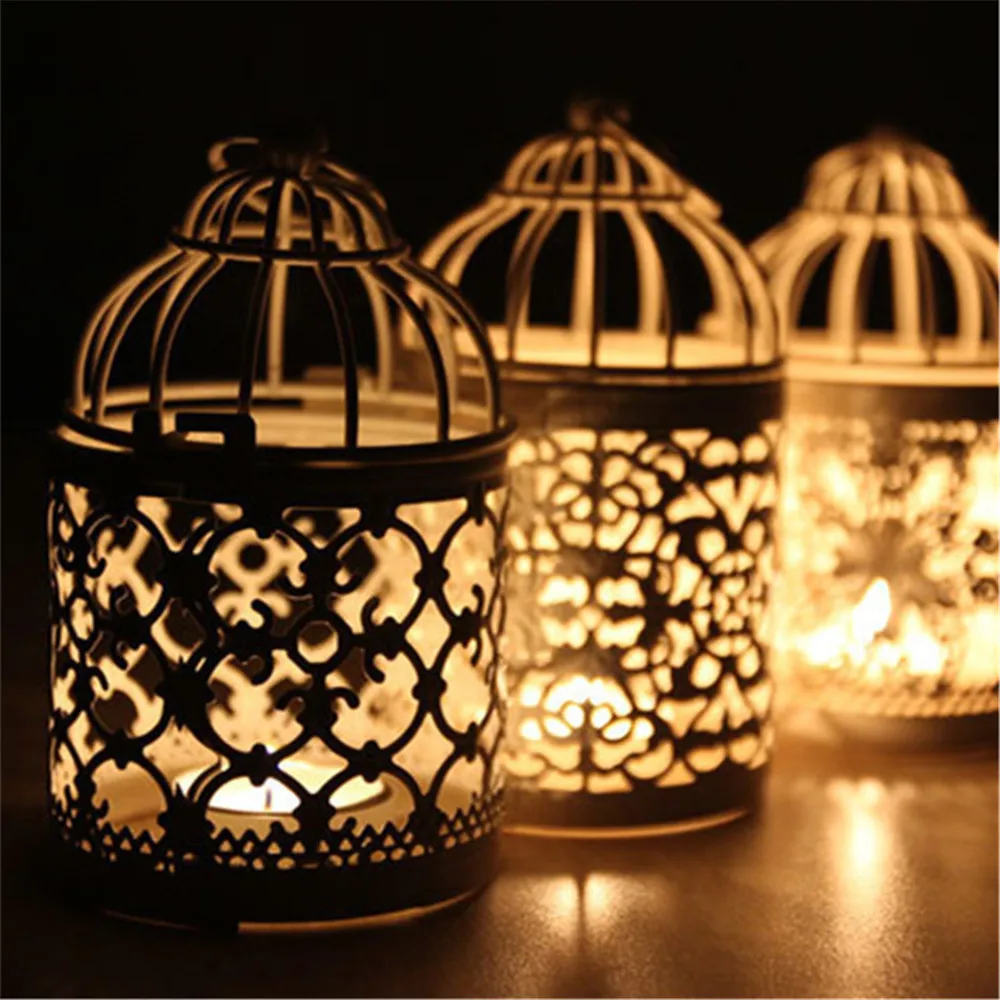 European metal white decorative bird cage candle holder