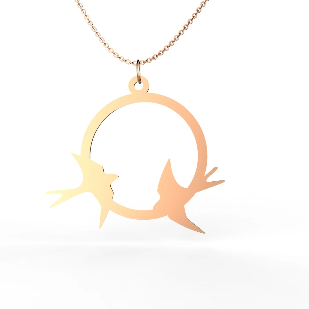 Wholesale Fashion Jewelry Flying Swallow Bird in Circle Pendant Necklace in Stainless Steel